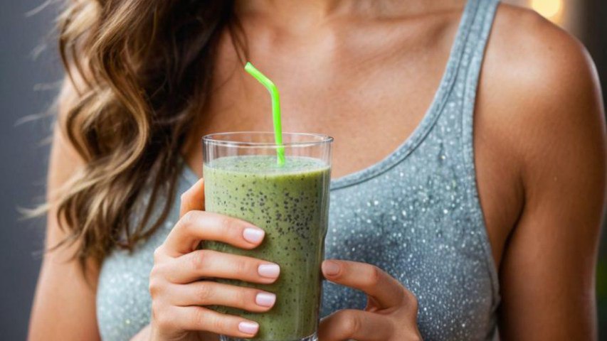 Девушка пьёт смузи