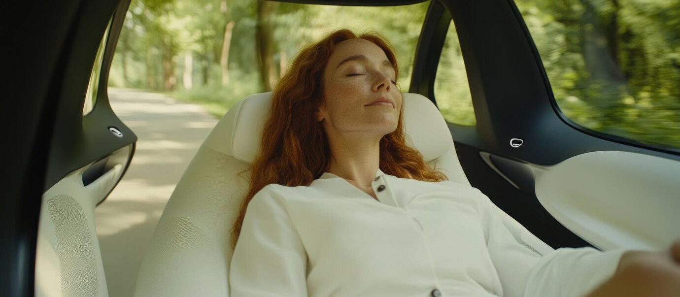 Красивая женщина расслабляется в машине