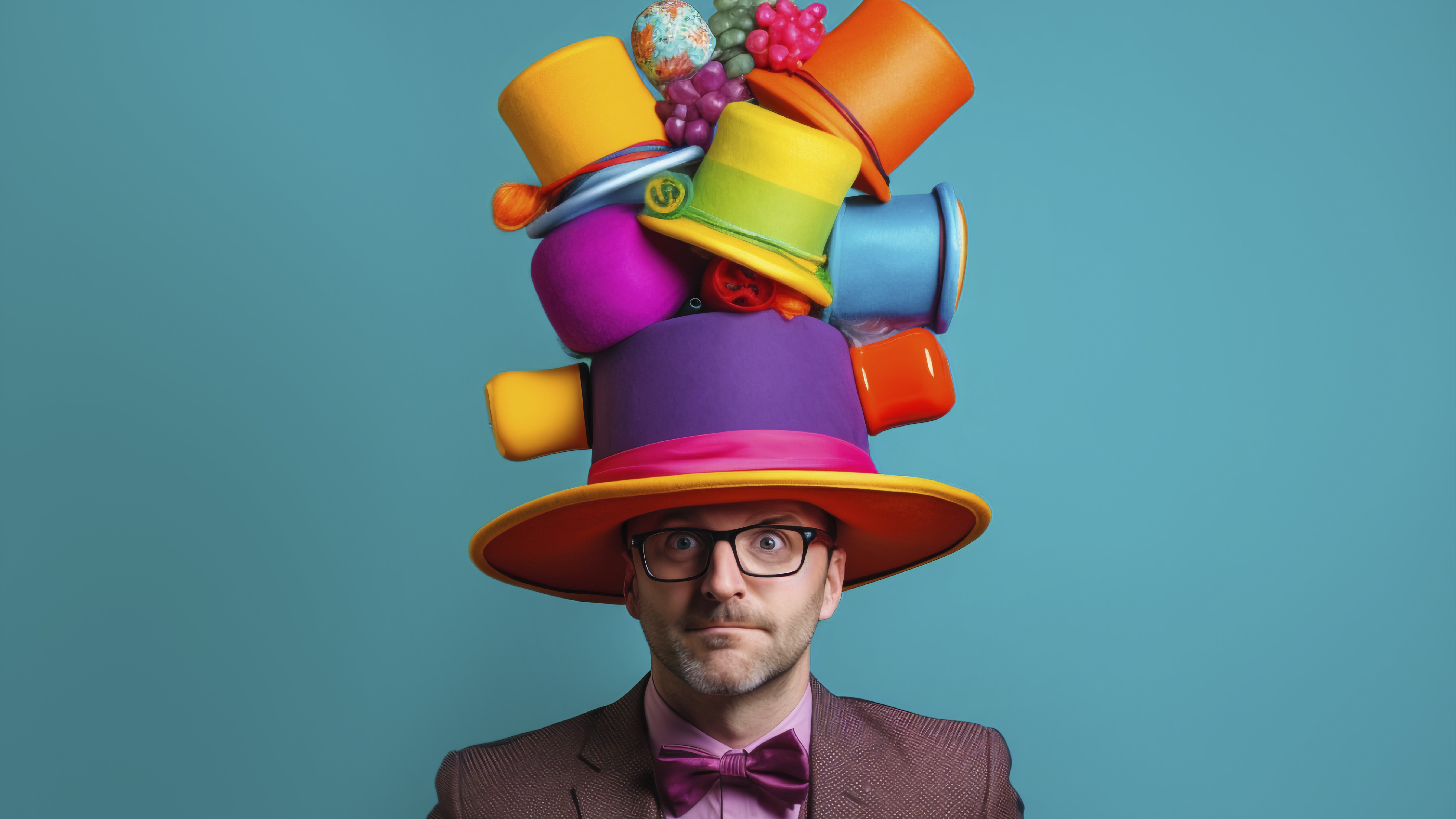 Креативный мужчина позирует в шляпах