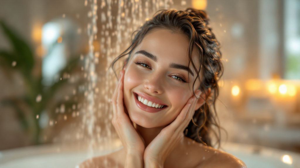 Красивая девушка принимает горячий душ