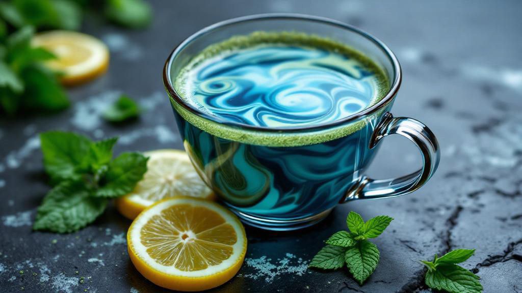 Прозрачная чашка с голубой матчёй