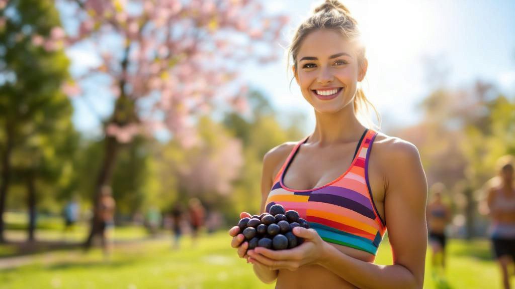 Спортивная девушка собрала сливы