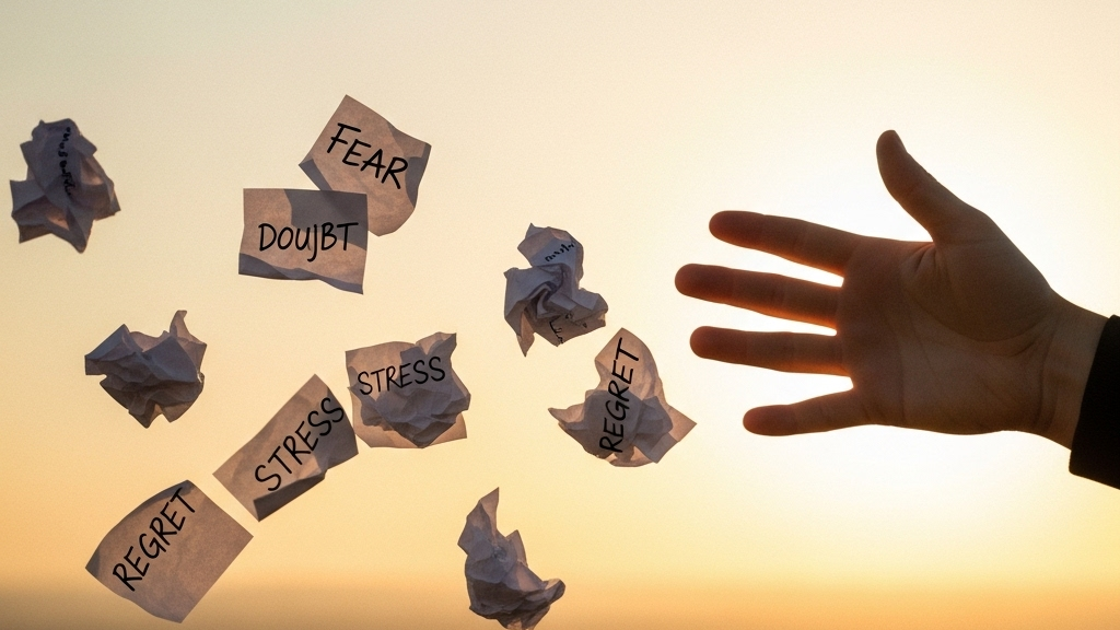 Рука выбрасывает негативные мысли в виде бумажек